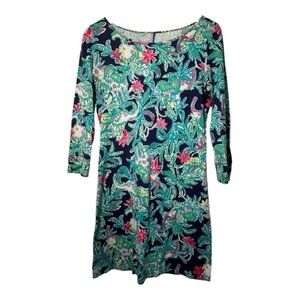 Lilly Pulitzer Marlowe Trunk in Love Elephant Navy and Pink Floral Dress Small